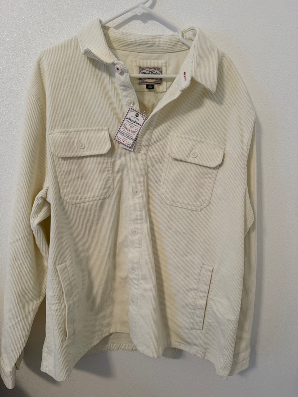 Cream Corduroy Button-Up Shirt Jacket